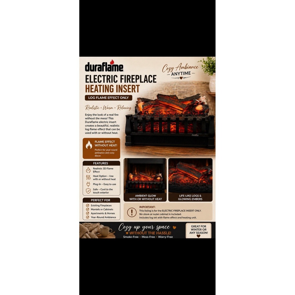 duraflame Electric Log Set 400 Sq Ft Heater, Faux Logs Insert Open Box
